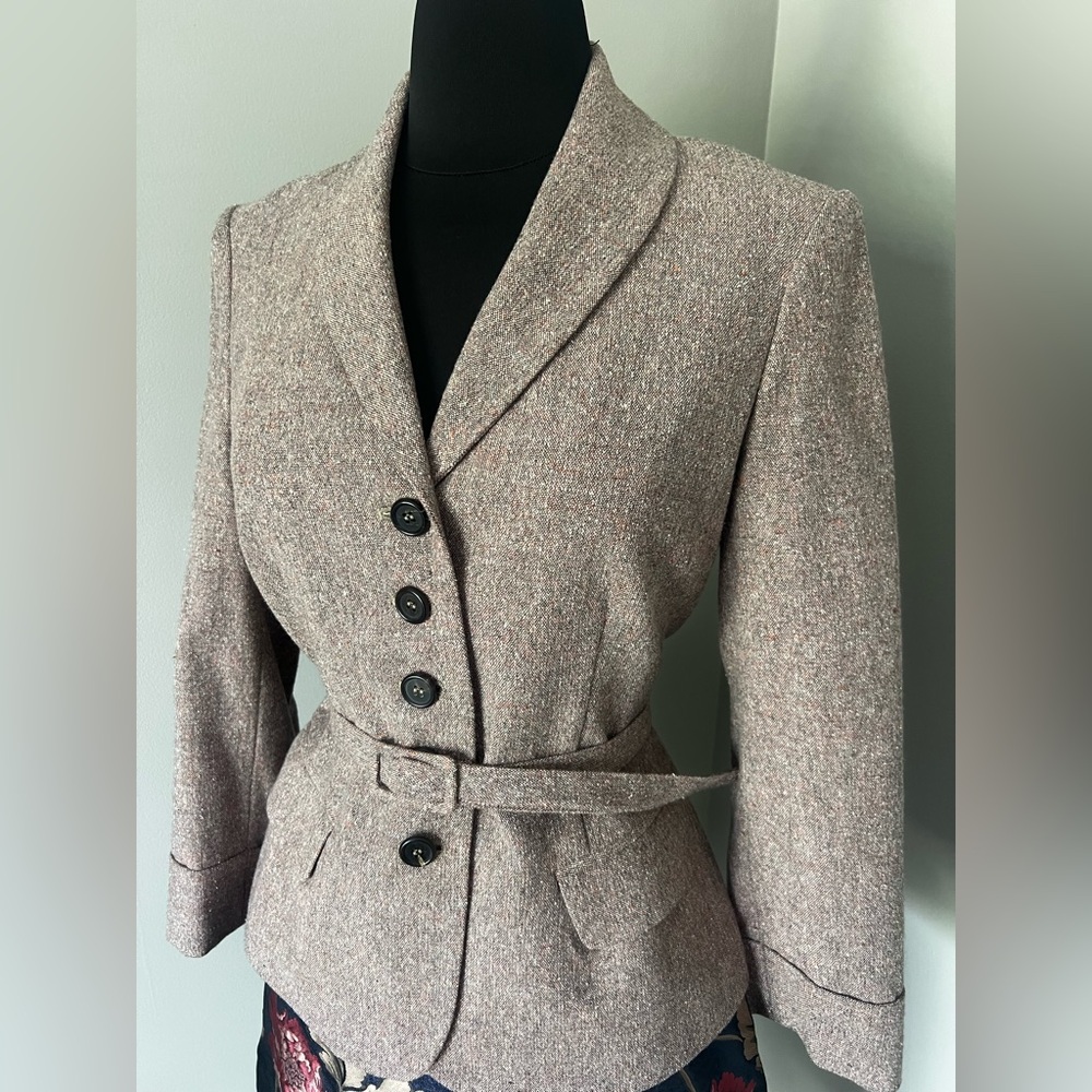 Philippe Adec Mauve Tweed Wool Belted Blazer